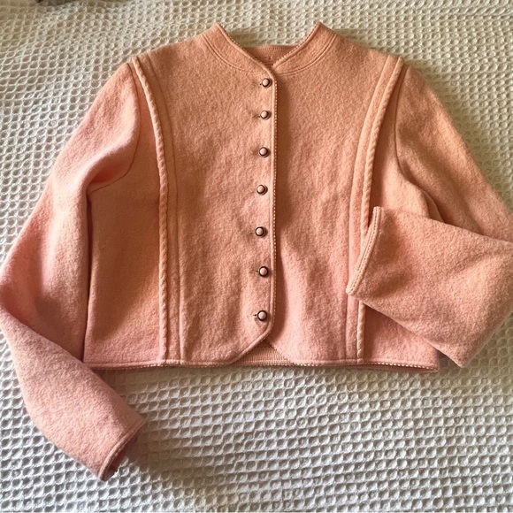 VINTAGE LANDS END blush pink 100% wool blazer jacket heavy western‎ boho SIZE 14 - Picture 1 of 10